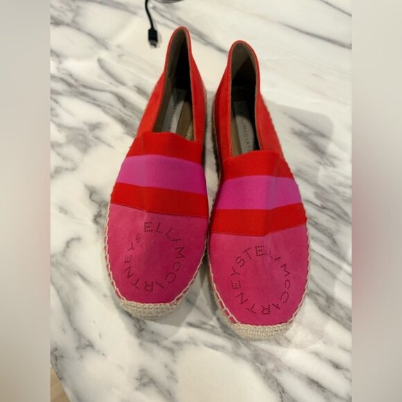 EUC-$500 STELLA MCCARTNEY Logo Bicolor Striped Espadrilles Cap Toe Flats - Picture 1 of 14